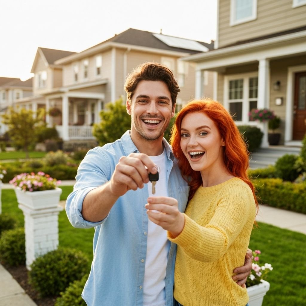 Happy first-time homebuyers with keys